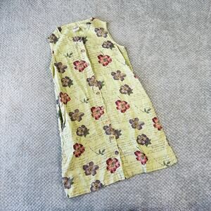 THREADS Ca 100% Linen Green Floral Button Down Mini Dress XS Boho Cottage Core